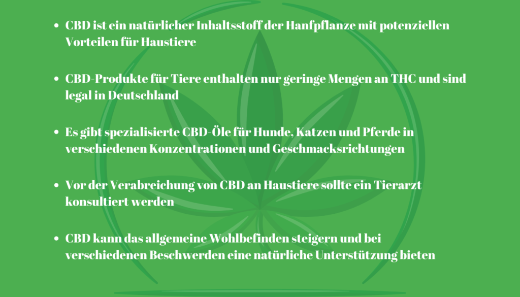 CBD für Haustiere -  Schlüsselpunkte