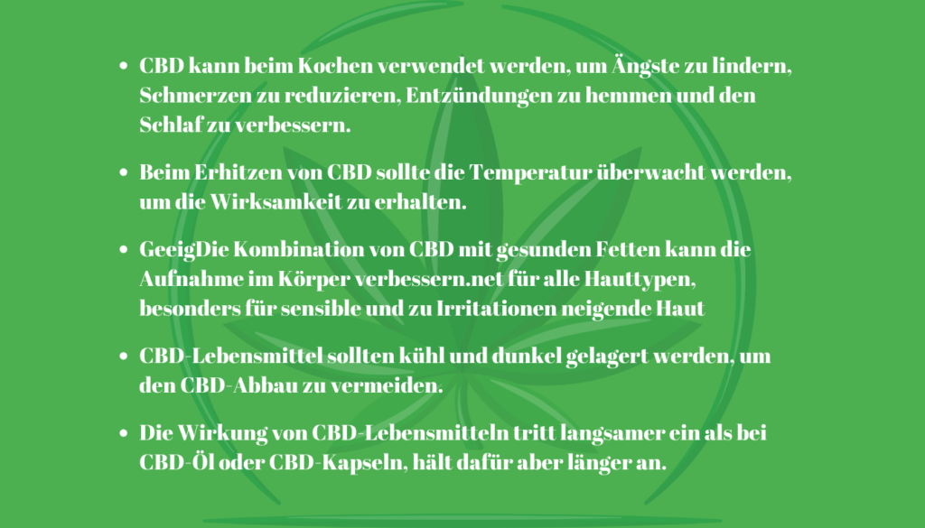 CBD Essen Wirkung: Was Sie über die Aufnahme wissen müssen Schlüsselpunke Grafik